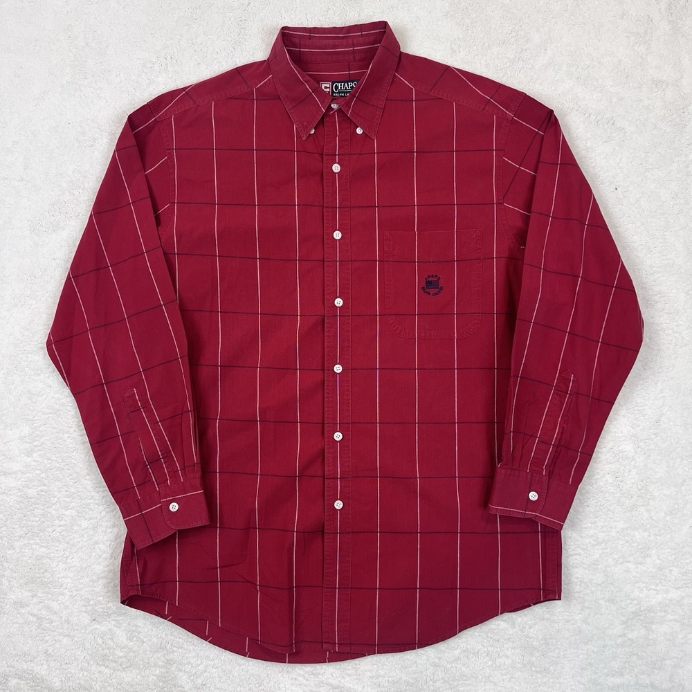 Vtg Ralph Lauren Chaps Shirt Mens Large Red Check Button Up‎ Cotton Long Sleeve